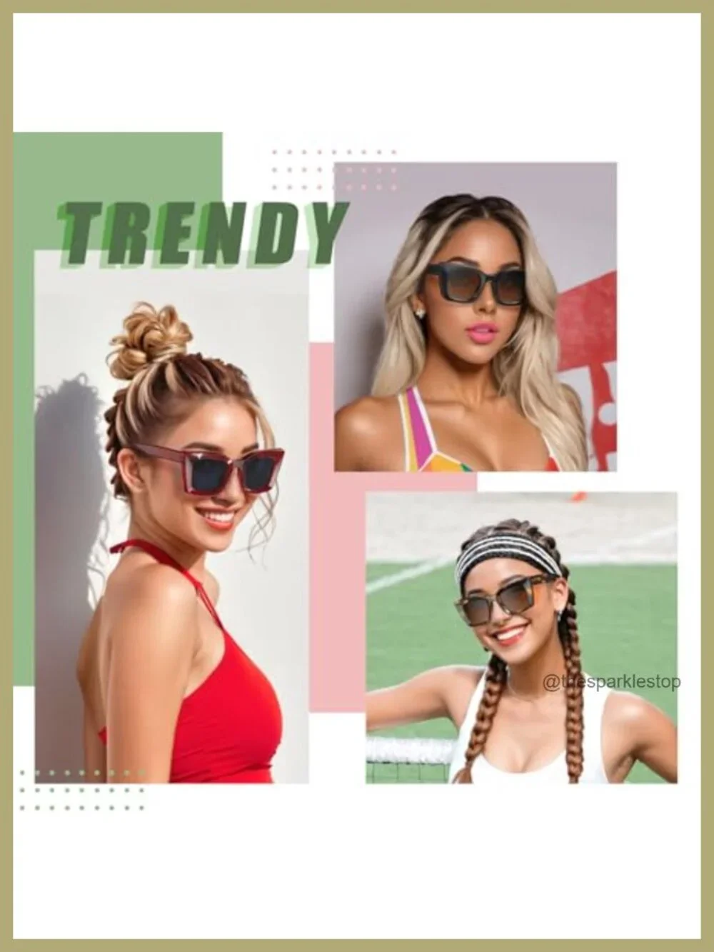 Oversized Retro Square Cat Eye Sunglasses Women UV400 TR90 Frame